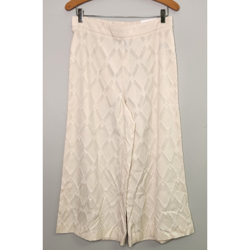 Chicos Womens Size 0.5 (6) Beige Wide leg textured cropped pants minimalist chic